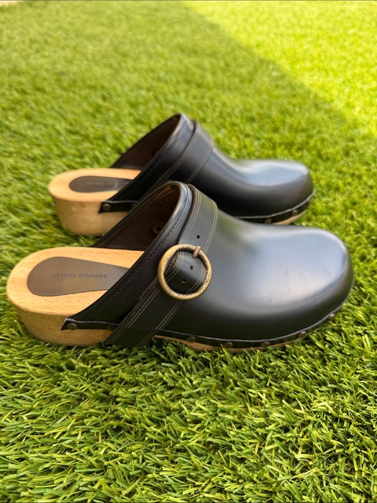 Isabel Marant Shoes - Isabel Marant Black Leather Clog Mules with Wood Platform and Buckle like new